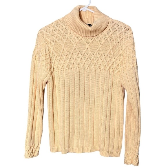 Wainscott Sweaters - Vintage Wainscott Yellow Cotton Ribbed Turtleneck Casual Knit Sweater SZ Large